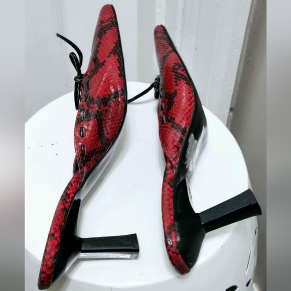 A.Giannetti Leather Python Print Red Mule Heel Shoe Women's Size8🌴 - Picture 4 of 8